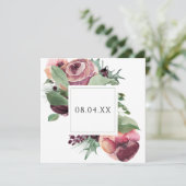 Elegant Burgundy Floral Waterverf Square Save The Date (Staand voorkant)