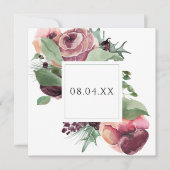Elegant Burgundy Floral Waterverf Square Save The Date (Voorkant)