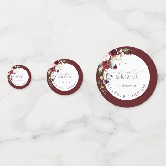 Elegant Burgundy Floral Waterverf Vrijgezellenfees Confetti (Voorkanten)