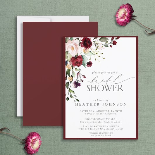 Elegant Burgundy Floral Waterverf Vrijgezellenfees Kaart