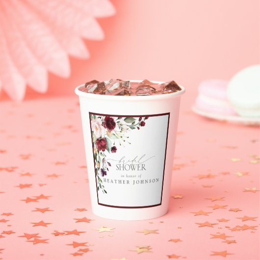 Elegant Burgundy Floral Waterverf Vrijgezellenfees Papieren Bekers (Insitu)