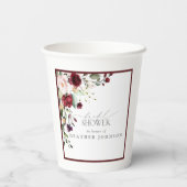 Elegant Burgundy Floral Waterverf Vrijgezellenfees Papieren Bekers (Achterkant)