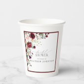 Elegant Burgundy Floral Waterverf Vrijgezellenfees Papieren Bekers (Voorkant)