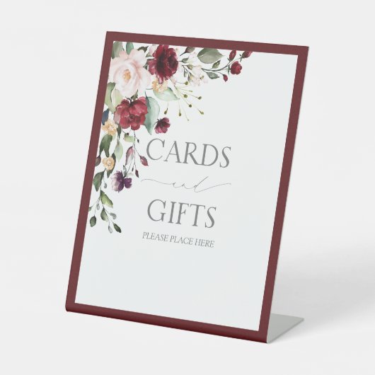 Elegant Burgundy Floral Waterverf Vrijgezellenfees Reclamebord Met Voetstuk (Voorkant)