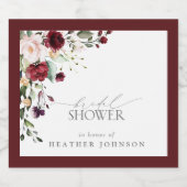 Elegant Burgundy Floral Waterverf Vrijgezellenfees Sparkling Wijnetiket (Enkel label)