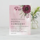 Elegant Burgundy Floral Waterverf Wedding Kaart (Staand voorkant)