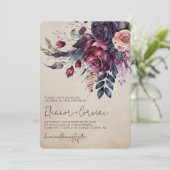 Elegant Burgundy Floral Waterverf Wedding Kaart (Staand voorkant)