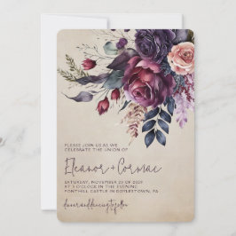 Elegant Burgundy Floral Waterverf Wedding Kaart
