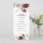 Elegant Burgundy Floral Waterverf Wedding Programm (Staand voorkant)