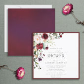 Elegant Burgundy Floral Waterverf Wedding Shower Kaart