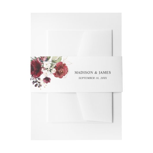 Elegant Burgundy Floral Waterverf Wedding Uitnodigingen Wikkel (Voorkant Voorbeeld)