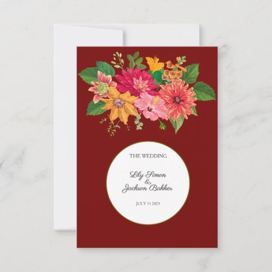 Elegant Burgundy Floral Wedding Bedankkaart (Voorkant)