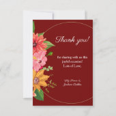 Elegant Burgundy Floral Wedding Bedankkaart (Achterkant)