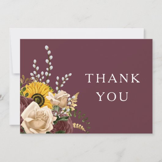 Elegant Burgundy Floral Wedding Bedankkaart (Voorkant)