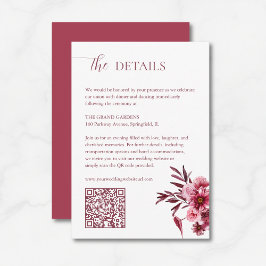 Elegant Burgundy Floral Wedding Details Card QR Informatiekaartje