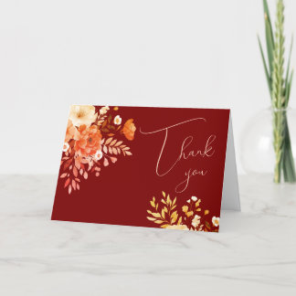 Elegant Burgundy Floral Wedding Hartelijk dank Bedankkaart
