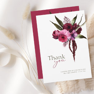 Elegant Burgundy Floral Wedding Hartelijk dank Kaart