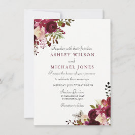 Elegant Burgundy Floral Wedding Invitation Kaart