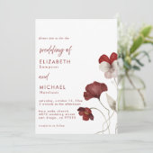 Elegant Burgundy Floral Wedding Invitation Kaart (Staand voorkant)