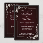 Elegant Burgundy Floral Wedding Invitation Kaart (Voorkant / Achterkant)