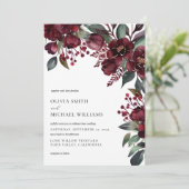 Elegant Burgundy Floral Wedding Kaart (Staand voorkant)