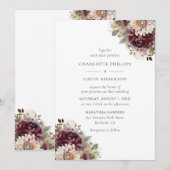 Elegant Burgundy Floral Wedding Kaart (Voorkant / Achterkant)