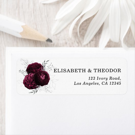 Elegant Burgundy Floral Wedding Label (Insitu)