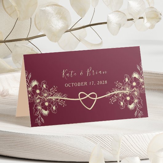 Elegant Burgundy Floral Wedding Place Card Plaatskaartje