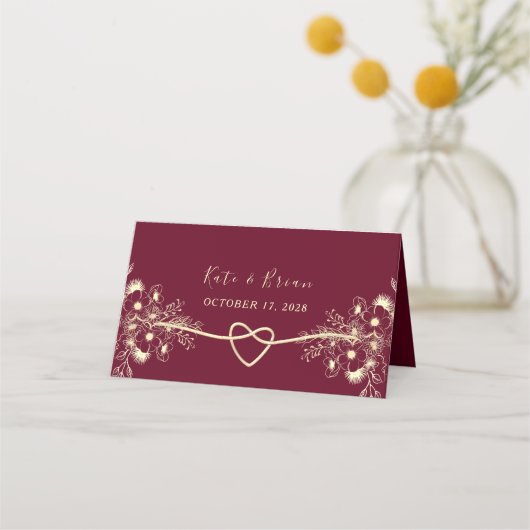 Elegant Burgundy Floral Wedding Place Card Plaatskaartje (Achterkant)