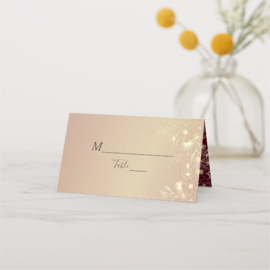 Elegant Burgundy Floral Wedding Place Card Plaatskaartje (Voorkant)