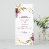 Elegant Burgundy Floral Wedding Programme (Staand voorkant)