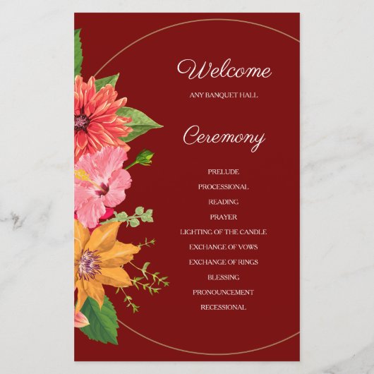 Elegant Burgundy Floral Wedding Programme (Achterkant)