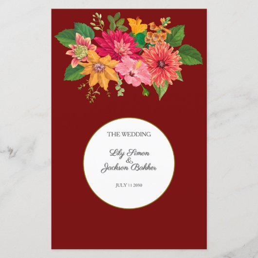 Elegant Burgundy Floral Wedding Programme (Voorkant)