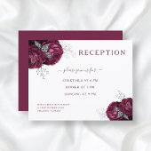 Elegant Burgundy Floral Wedding Reception Informatiekaartje