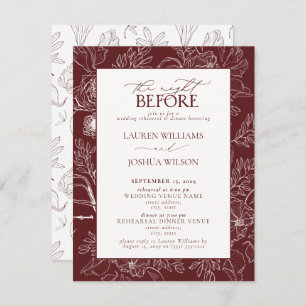 Elegant Burgundy Floral Wedding Rehearsal Dinner Kaart