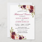 Elegant Burgundy Floral Wedding Rehearsal Dinner Kaart (Voorkant)