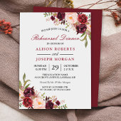 Elegant Burgundy Floral Wedding Rehearsal Dinner Kaart