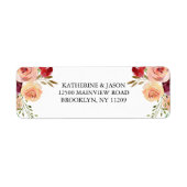 Elegant Burgundy Floral Wedding Return Address Etiket (Voorkant)