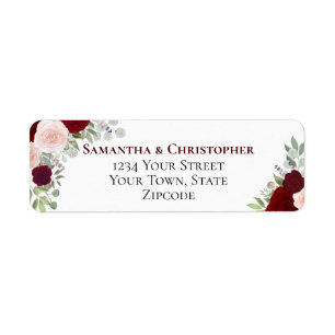 Elegant Burgundy Floral Wedding Return Address Etiket