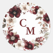 Elegant Burgundy Floral Wedding Ronde Sticker (Voorkant)