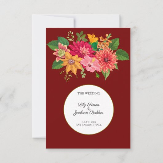 Elegant Burgundy Floral Wedding RSVP Kaartje (Voorkant)