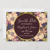 Elegant Burgundy Floral Wedding Save The Date (Voorkant)