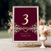 Elegant Burgundy Floral Wedding Table Number Kaart