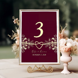 Elegant Burgundy Floral Wedding Table Number Kaart