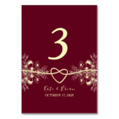 Elegant Burgundy Floral Wedding Table Number Kaart (Achterkant)
