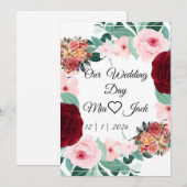 Elegant Burgundy Floral Wedding Welcome Sign Kaart (Voorkant / Achterkant)