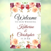 Elegant Burgundy Floral Welkom bij ons huwelijk Raamsticker (Vel 3)