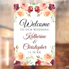 Elegant Burgundy Floral Welkom bij ons huwelijk Raamsticker