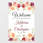 Elegant Burgundy Floral Welkom bij ons huwelijk Raamsticker (Vel)