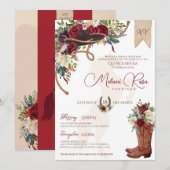 Elegant Burgundy Floral Winter Charro Quinceanera Kaart (Voorkant / Achterkant)